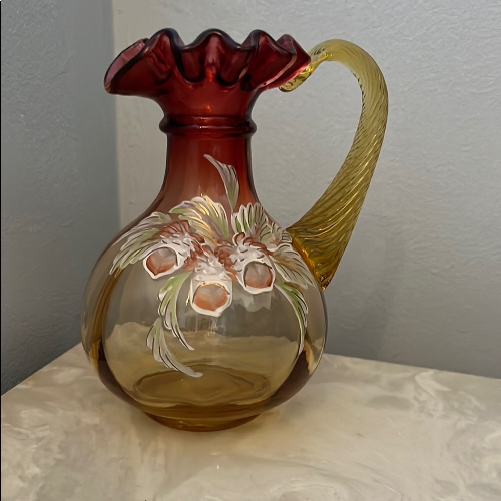 Vintage Glass Pitcher with Floral Design